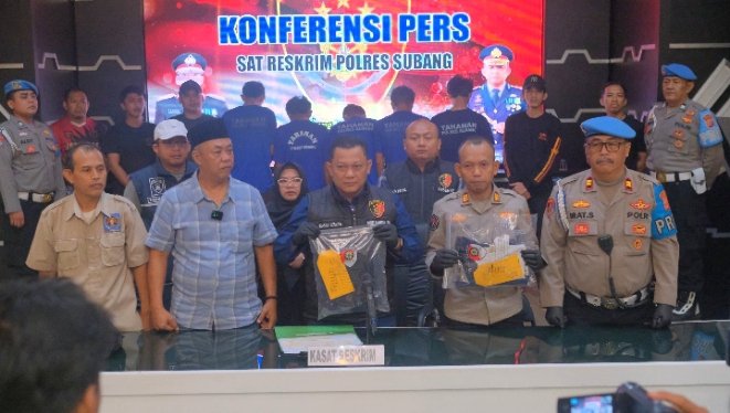Press Release Polres Subang Ungkap Kasus Pengeroyokan Wartawan di Kandang Ayam Desa Sukahurip