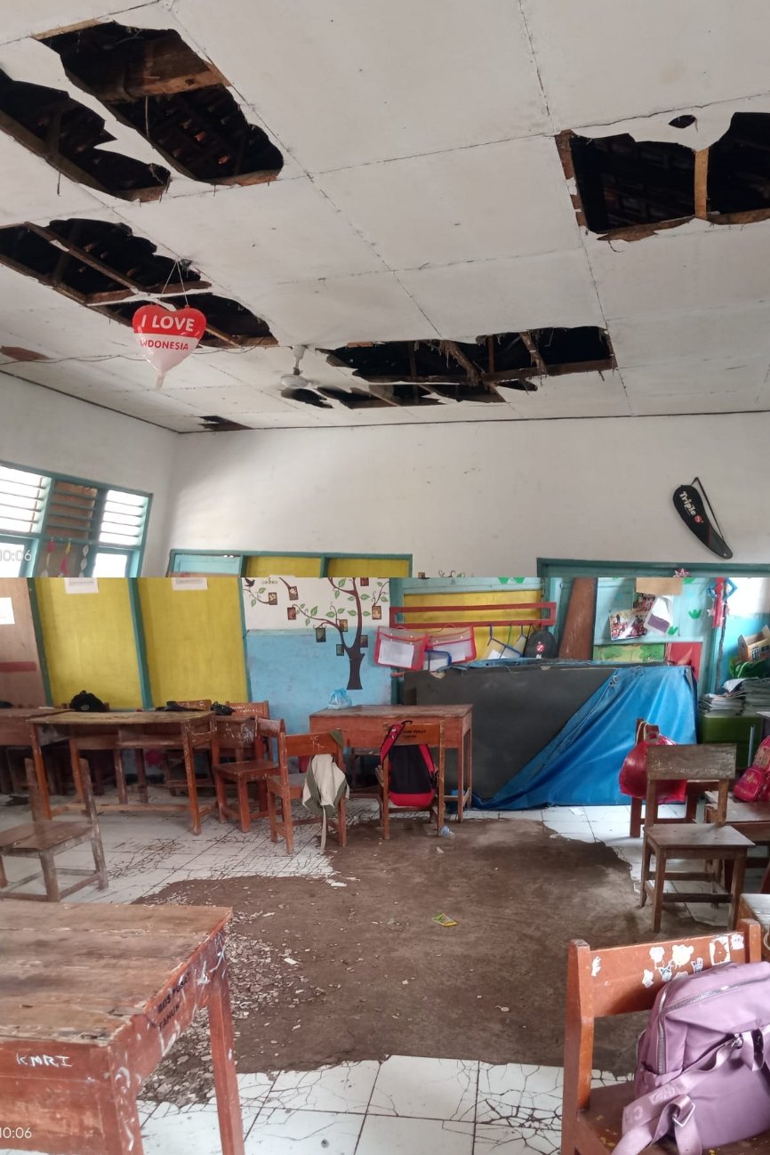 Butuh Perbaikan, Ruang Kelas SD Negeri Kemiri I Kecamatan Jayakerta Karawang Memprihatinkan