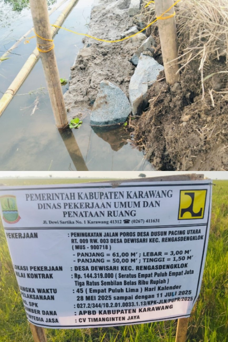 Proyek Turap Jalan di Desa Dewi Sari Rengasdengklok Diduga Tidak Sesuai Spek