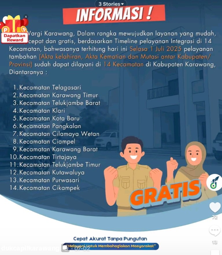 Kecamatan Cilamaya Wetan Sudah Bisa Layani Pembuatan Akta Kematian, Kelahiran dan Mutasi Antar Kabupaten