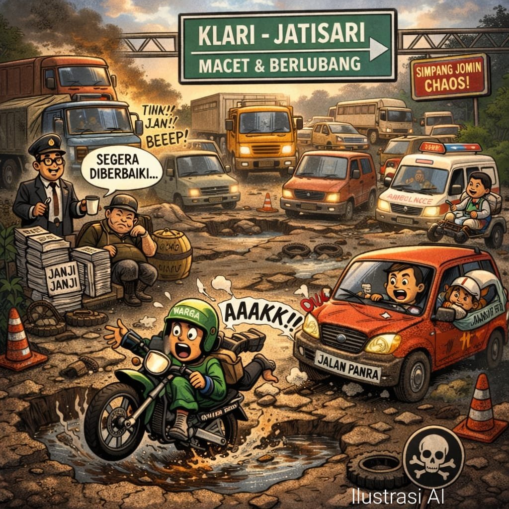 Pantura Klari–Jatisari Rusak Parah: Jalan Berlubang Jadi Ancaman Nyawa di Tengah Padatnya Lalu Lintas