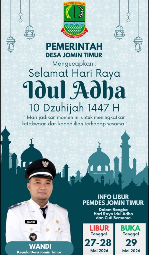 Pemerintah Desa Jomin Timur Umumkan Libur Idul Adha 1447 H dan Cuti Bersama, Pelayanan Kembali Dibuka 29 Mei 2026