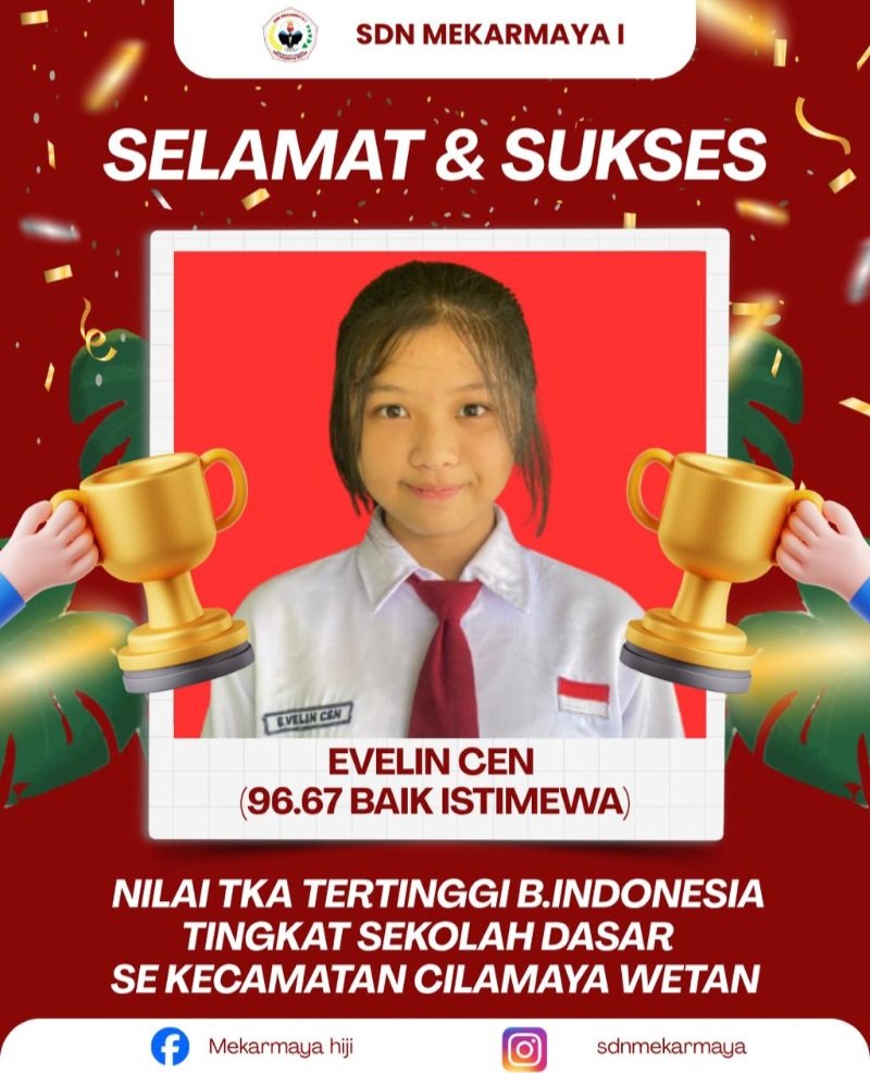 Prestasi Gemilang Tahun 2026, Evelin Cen Siswa SDN Mekarmaya 1 Ukir Nilai Tertinggi TKA SD se-Cilamaya Wetan