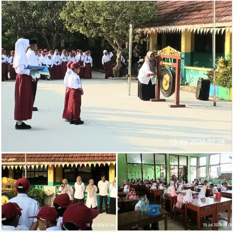 SDN Mekarmaya 1 Cilamaya Wetan Sambut Peserta Didik Baru, Hj. Nurmala Buka MPLS dengan Pemukulan Gong