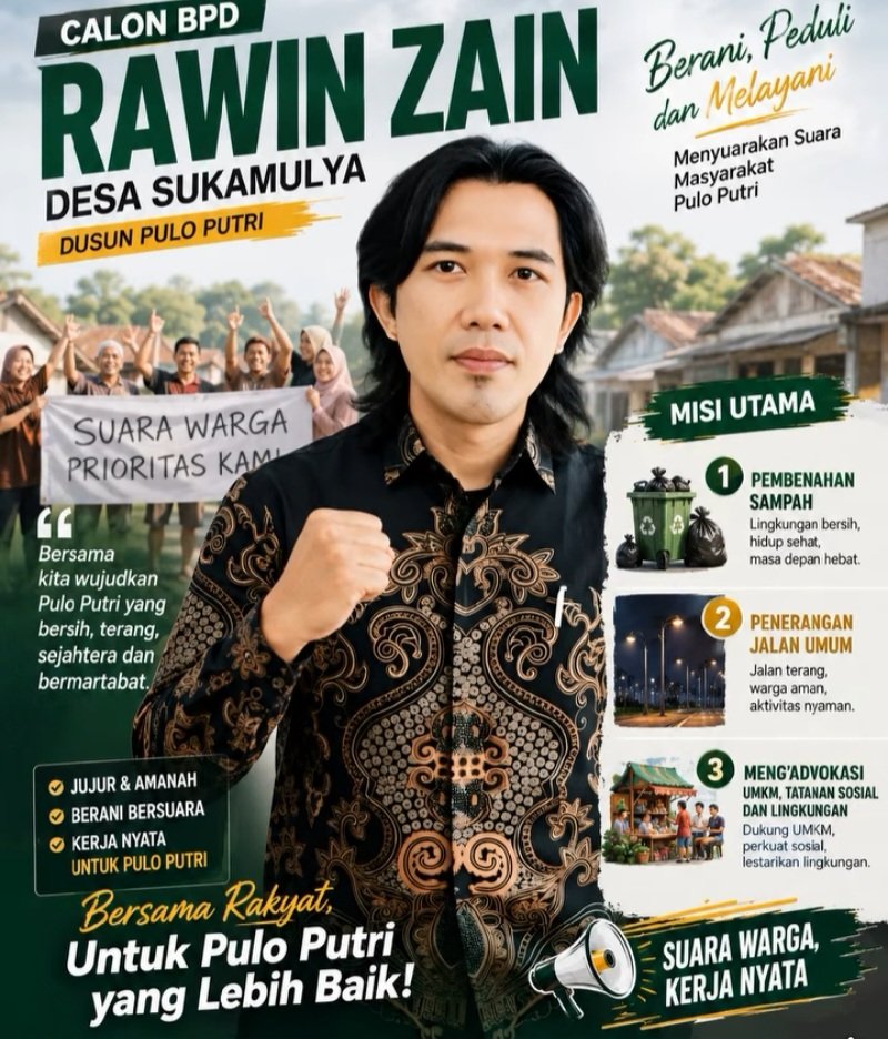 Rawin Zain Maju Calon BPD Sukamulya, Siap Wujudkan Pulo Putri Bersih, Terang, Sejahtera, dan Bermartabat