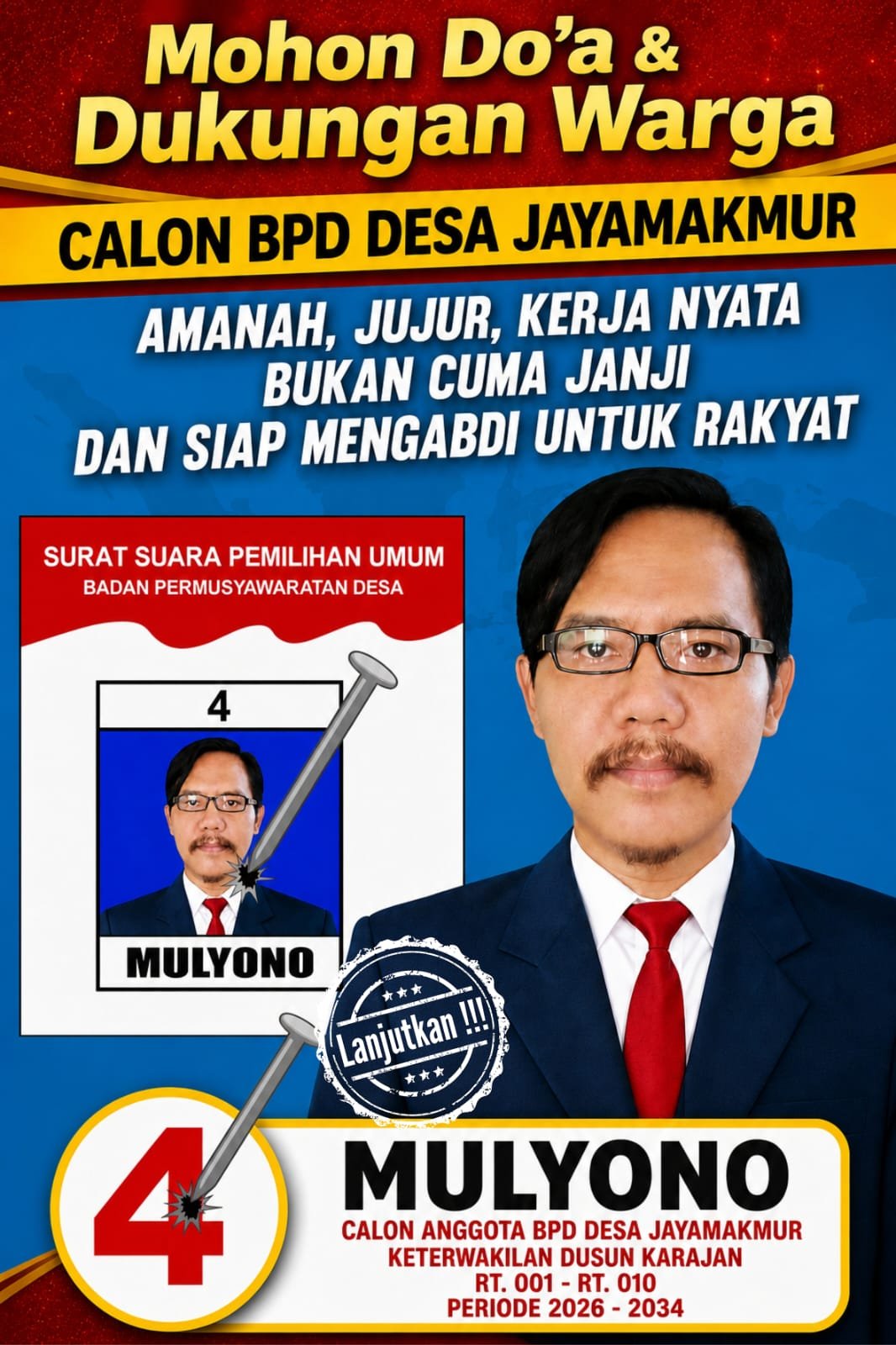 Bukan Sekedar Janji, Mulyono Calon BPD Nomor Urut 4 Siap Perjuangkan Aspirasi Warga Dusun Krajan Jayamakmur