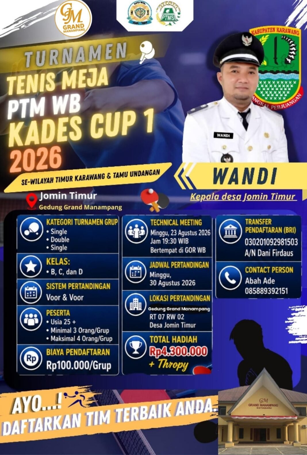 Kades Jomin Timur Wandi Dukung Jomin Timur Cup I, Ajang Silaturahmi Pecinta Tenis Meja