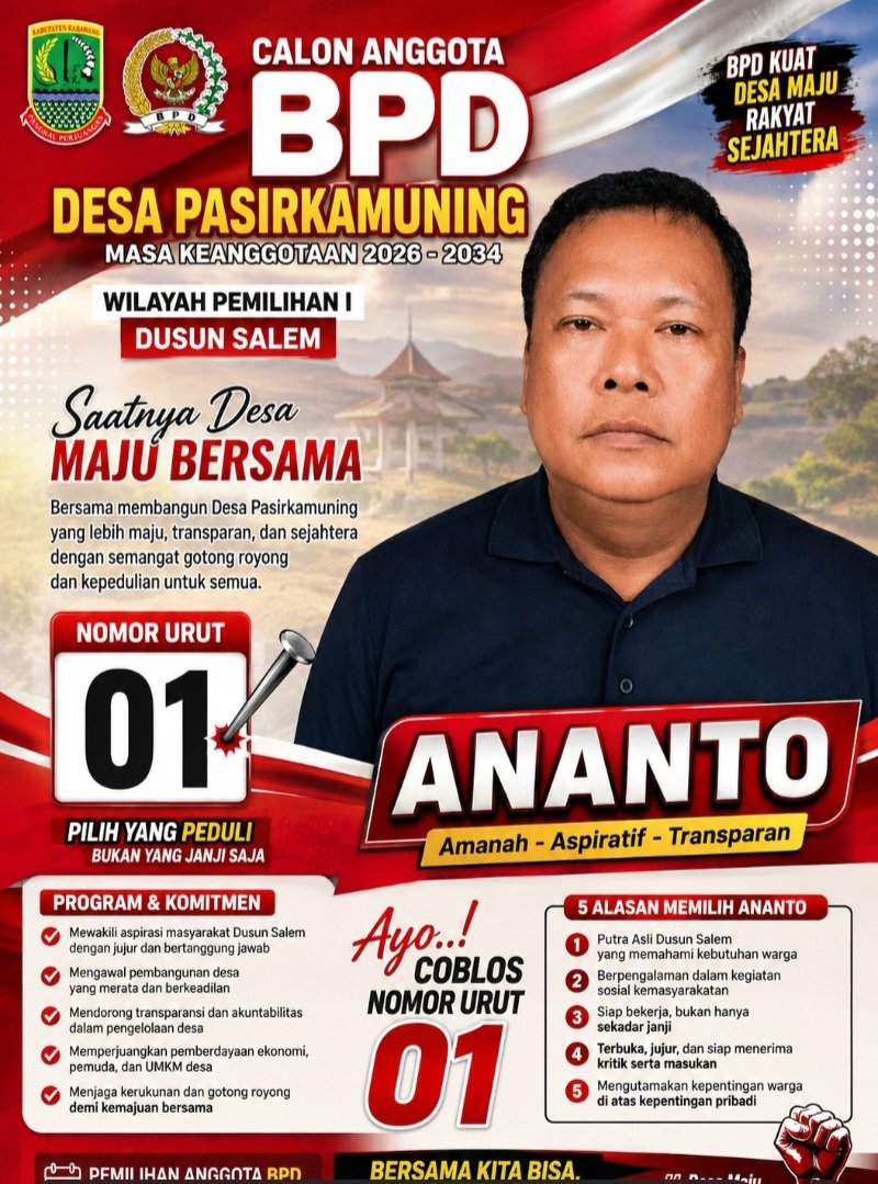 Ananto Nomor Urut 1, Siap Bawa Aspirasi Warga Dusun Salem ke BPD Pasirkamuning Telagasari
