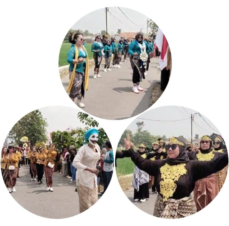 Ibu-Ibu Berkebaya Meriahkan Karnaval HUT RI ke-81 di Desa Gempol Kolot Banyusari