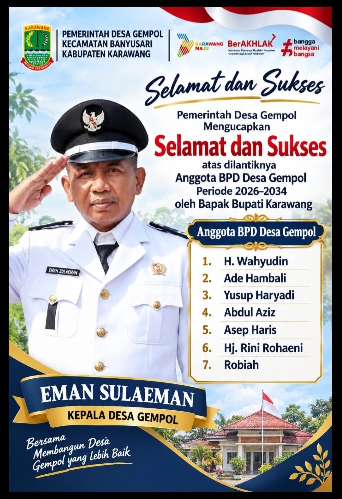 Pemdes Gempol Banyusari Ucapkan Selamat, 7 Anggota BPD Periode 2026–2034 Resmi Dilantik